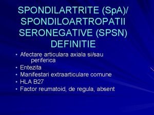 SPONDILARTRITE Sp A SPONDILOARTROPATII SERONEGATIVE SPSN DEFINITIE Afectare