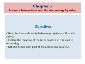 Business transactions and the accounting equation