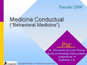 Psicofer 2000 Medicina Conductual Behavioral Medicine Por Dr