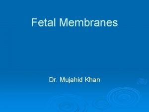 Fetal Membranes Dr Mujahid Khan The fetal part