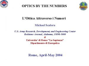 OPTICS BY THE NUMBERS LOttica Attraverso i Numeri