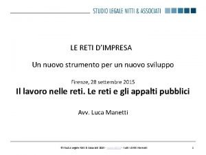 LE RETI DIMPRESA Un nuovo strumento per un