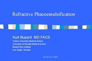 Refractive Phacoemulsification Kurt Buzard MD FACS Tulane University