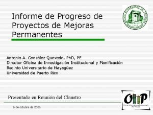 Informe de Progreso de Proyectos de Mejoras Permanentes