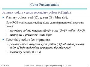 Color Fundamentals Primary colors versus secondary colors of