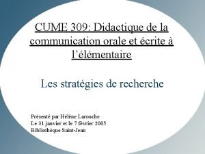 CUME 309 Didactique de la communication orale et