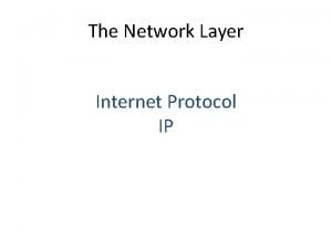 The Network Layer Internet Protocol IP Internet Protocol