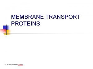 MEMBRANE TRANSPORT PROTEINS 2016 Paul Billiet ODWS Passive