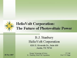Helio Volt Corporation The Future of Photovoltaic Power