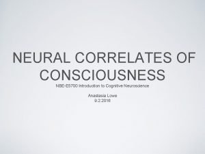 NEURAL CORRELATES OF CONSCIOUSNESS NBEE 5700 Introduction to
