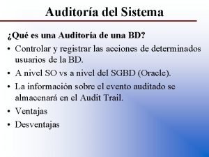 Auditora del Sistema Qu es una Auditora de