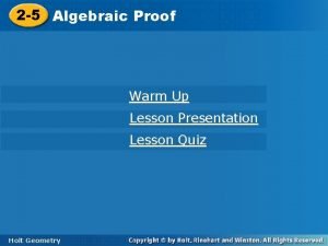 Lesson 2-5 algebraic proof