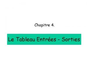 Chapitre 4 Le Tableau Entres Sorties Objet du