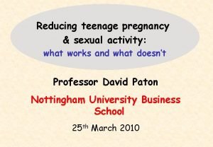 Reducing teenage pregnancy sexual activity what works and