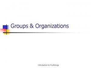 Groups Organizations Introduction to Psychology Social Groups n