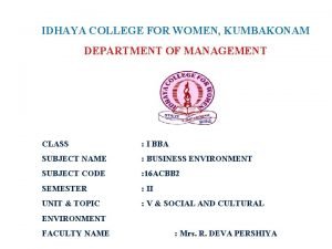IDHAYA COLLEGE FOR WOMEN KUMBAKONAM DEPARTMENT OF MANAGEMENT
