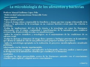 La microbiologa de los alimentos y bacterias Profesor
