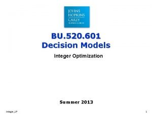BU 520 601 Decision Models Integer Optimization Summer