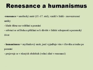 Renesance a humanismus