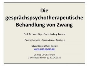 Die gesprchspsychotherapeutische Behandlung von Zwang Prof Dr med