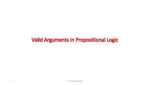 Valid Arguments in Propositional Logic 1 Dr Halimah