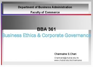 Department of Business Administration Faculty of Commerce BBA