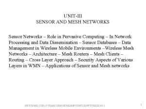 UNITIII SENSOR AND MESH NETWORKS Sensor Networks Role UNITIII SENSOR AND MESH NETWORKS Sensor Networks Role