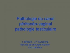 Pathologie du canal pritonovaginal pathologie testiculaire J Braud