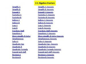 2 1 Algebra Starters Simplify A Simplify B