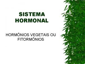 SISTEMA HORMONAL HORMNIOS VEGETAIS OU FITORMNIOS HORMNIOS VEGETAIS