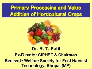 Primary Processing and Value Addition of Horticultural Crops