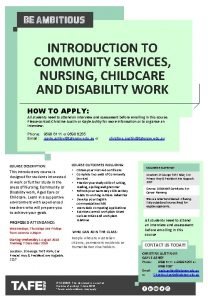 INTRODUCTION TO COMMUNITY SERVICES NURSING CHILDCARE AND DISABILITY