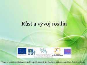 Rst a vvoj rostlin Tento projekt je spolufinancovn