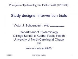 Principles of Epidemiology for Public Health EPID 600