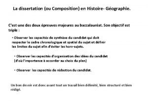 La dissertation ou Composition en Histoire Gographie Cest