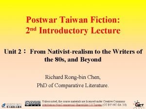 Postwar Taiwan Fiction nd 2 Introductory Lecture Unit