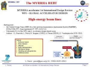 MYRRHA CDT The MYRRHA HEBT MYRRHA accelerator 1