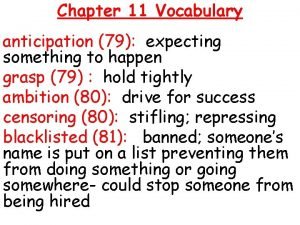 Chapter 11 Vocabulary anticipation 79 expecting something to