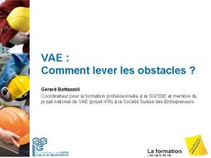 VAE Comment lever les obstacles Grard Bottazzoli Coordinateur