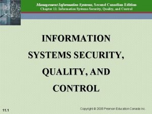Management Information Systems Second Canadian Edition Chapter 11