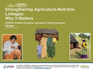 Strengthening AgricultureNutrition Linkages Why It Matters SPRING NutritionSensitive