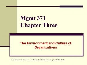 Mgmt 371 Chapter Three The Environment and Culture
