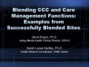 Blending CCC and Care Management Functions Examples from