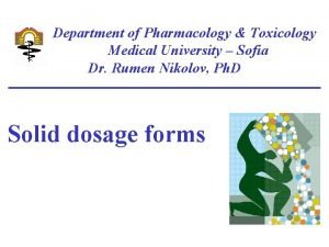 Department of Pharmacology Toxicology Medical University Sofia Dr