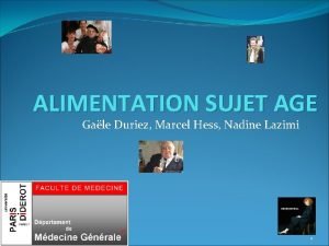 ALIMENTATION SUJET AGE Gale Duriez Marcel Hess Nadine