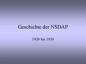 Geschichte der NSDAP 1920 bis 1930 Themen Die