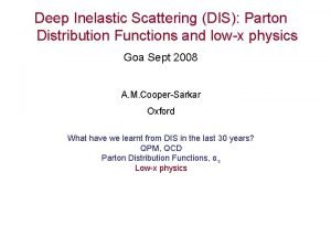 Deep Inelastic Scattering DIS Parton Distribution Functions and