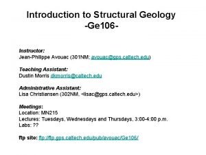 Introduction to Structural Geology Ge 106 Instructor JeanPhilippe