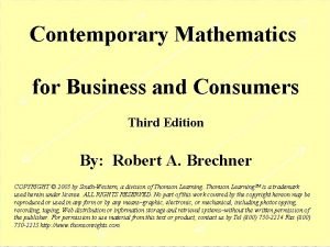 Contemporary Mathematics for Business and Consumers Third Edition