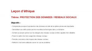 Leon dthique Thme PROTECTION DES DONNEES RESEAUX SOCIAUX
